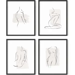 ALAYRA Minimalist Line Art Wall Decor Set of 4 - Line Drawing Wall Art, Art Prints, Unframed 8x10 01