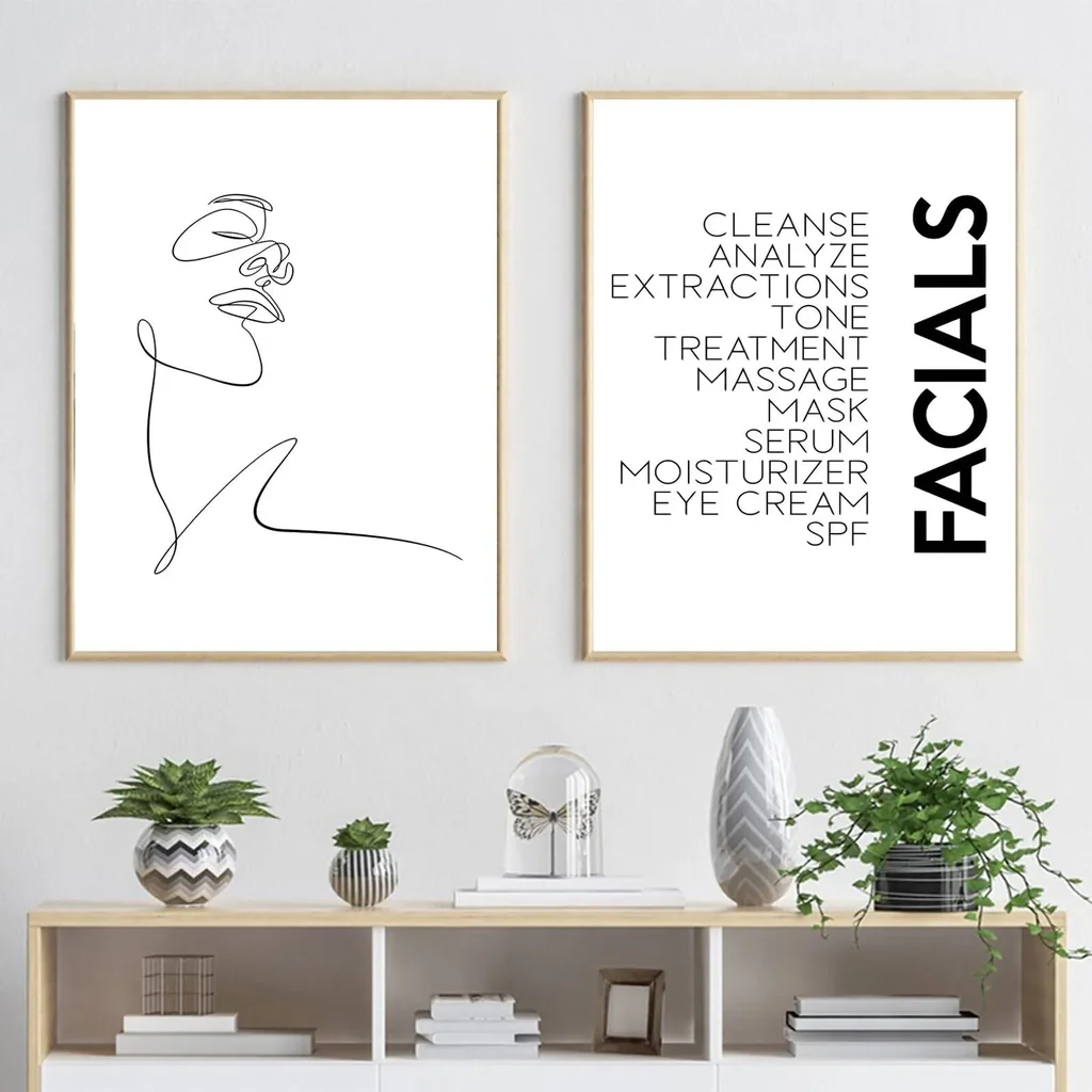 ALAYRA Minimalist Wall Art Prints Black and White Abstract Line Art Facials Quotes Wall Art Spa Beauty Decor Woman Face Sketch One Line Drawing Wall Art Unframed (12x16Inch Unframed) 01