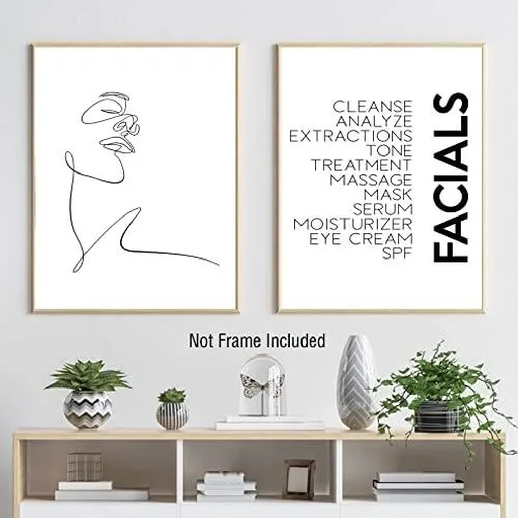 ALAYRA Minimalist Wall Art Prints Black and White Abstract Line Art Facials Quotes Wall Art Spa Beauty Decor Woman Face Sketch One Line Drawing Wall Art Unframed (12x16Inch Unframed) 01 - Image 2