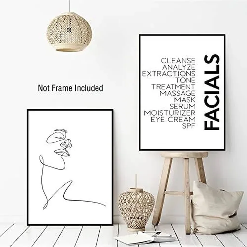 ALAYRA Minimalist Wall Art Prints Black and White Abstract Line Art Facials Quotes Wall Art Spa Beauty Decor Woman Face Sketch One Line Drawing Wall Art Unframed (12x16Inch Unframed) 01 - Image 4