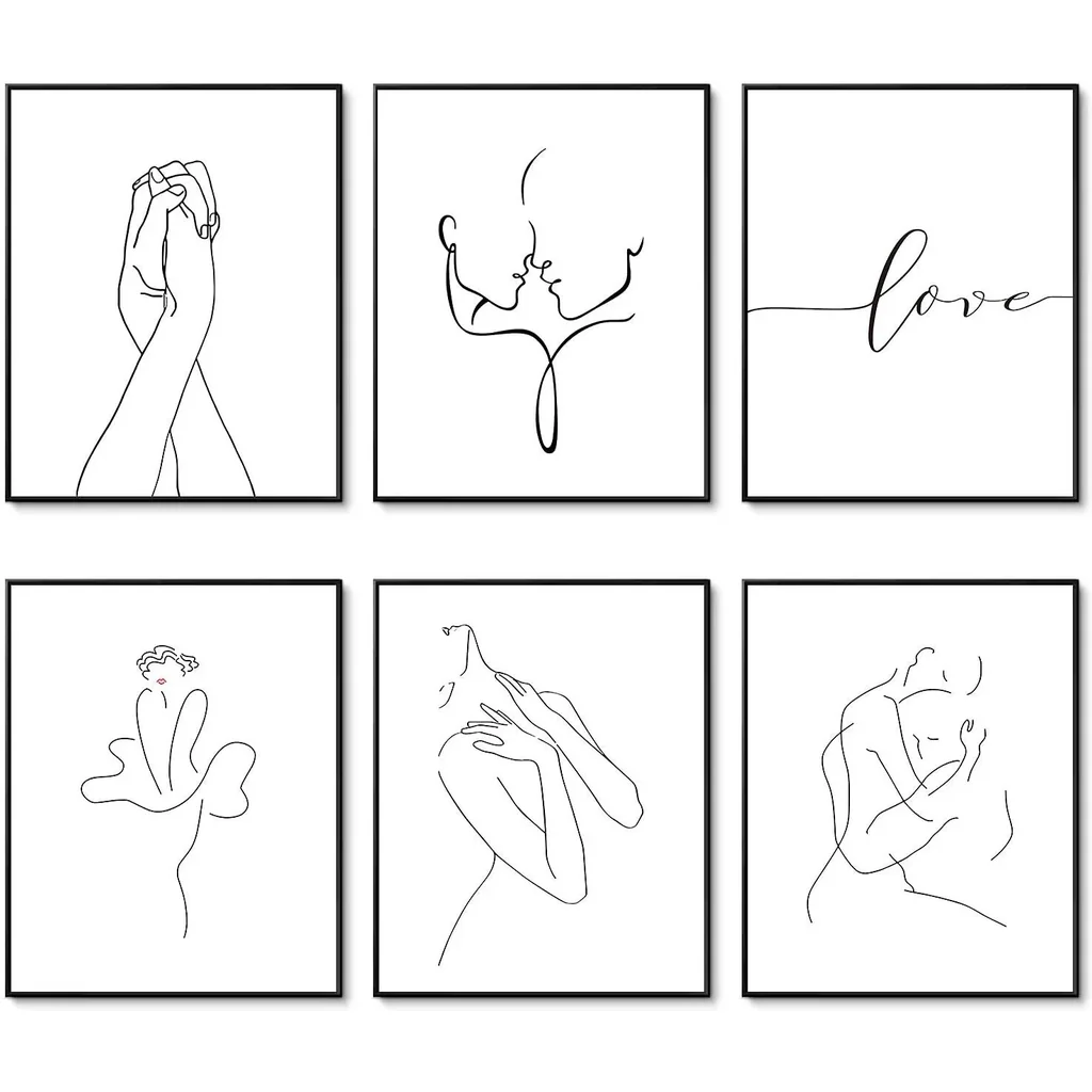 ALAYRA Minimalist Wall Art Prints Black and White Love Line Art Wall Decor Abstract Canva Wall Art Pictures Art Posters for Living Room Bedroom Decor (8"x10" UNFRAMED) 01