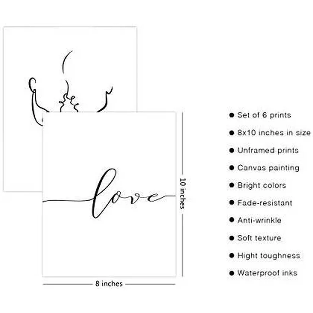 ALAYRA Minimalist Wall Art Prints Black and White Love Line Art Wall Decor Abstract Canva Wall Art Pictures Art Posters for Living Room Bedroom Decor (8"x10" UNFRAMED) 01 - Image 2