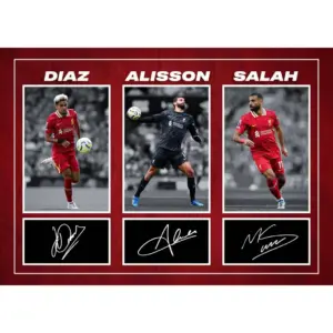ALAYRA Mo Salah, Luis Diaz & Alisson - Liverpool Football Players Signed A4 Montage Autograph Photo Print With Pre Printed Signatures That Would Make A Superb Gift For Any Fan. 01
