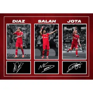 ALAYRA Mo Salah, Luis Diaz & Diogo Jota - Liverpool Football Players Signed A4 Montage Autograph Photo Print With Pre Printed Signatures That Would Make A Superb Gift For Any Fan. 01
