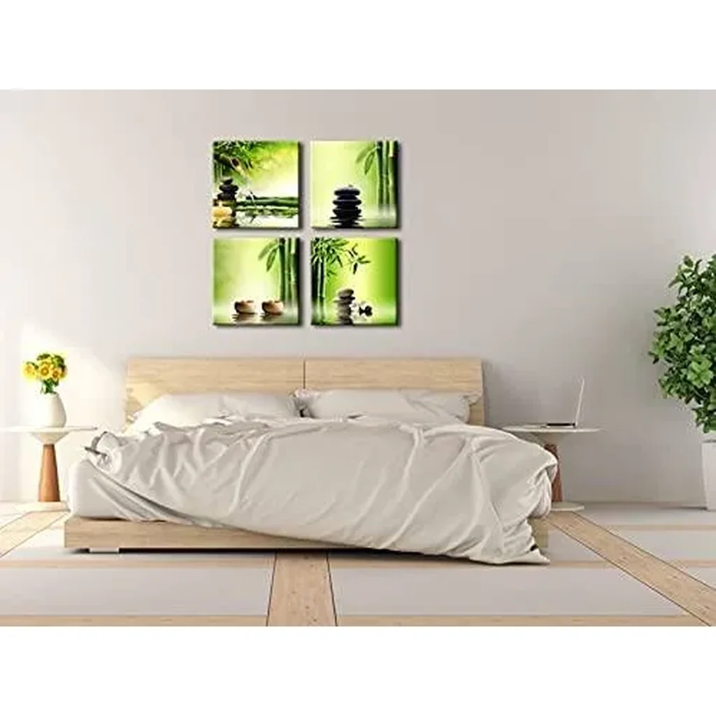 ALAYRA Modern 4 Panel Stretched and Framed Contemporary Zen Giclee Canvas Prints Perfect Bamboo Green Pictures on Canvas Wall Art for Home Office Decorations Living Room Bedroom 01 - Image 2