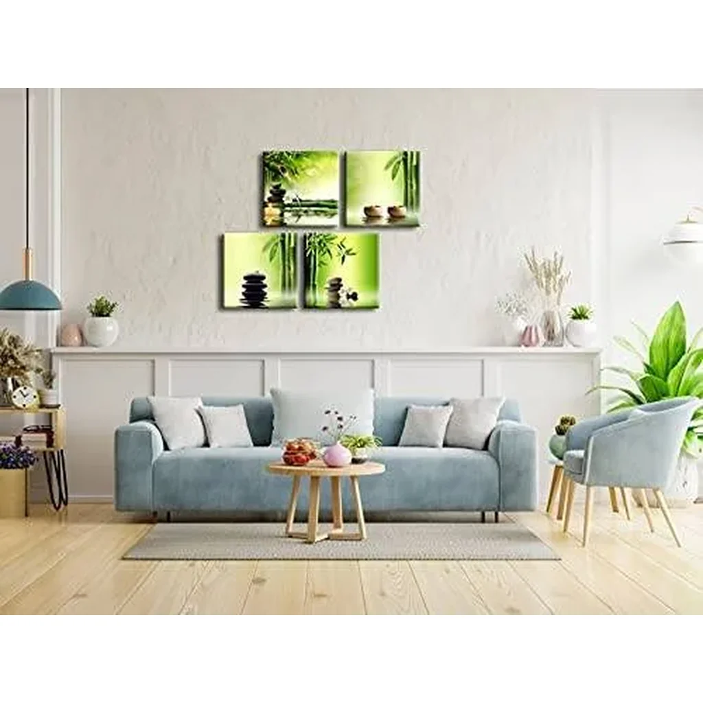 ALAYRA Modern 4 Panel Stretched and Framed Contemporary Zen Giclee Canvas Prints Perfect Bamboo Green Pictures on Canvas Wall Art for Home Office Decorations Living Room Bedroom 01 - Image 3