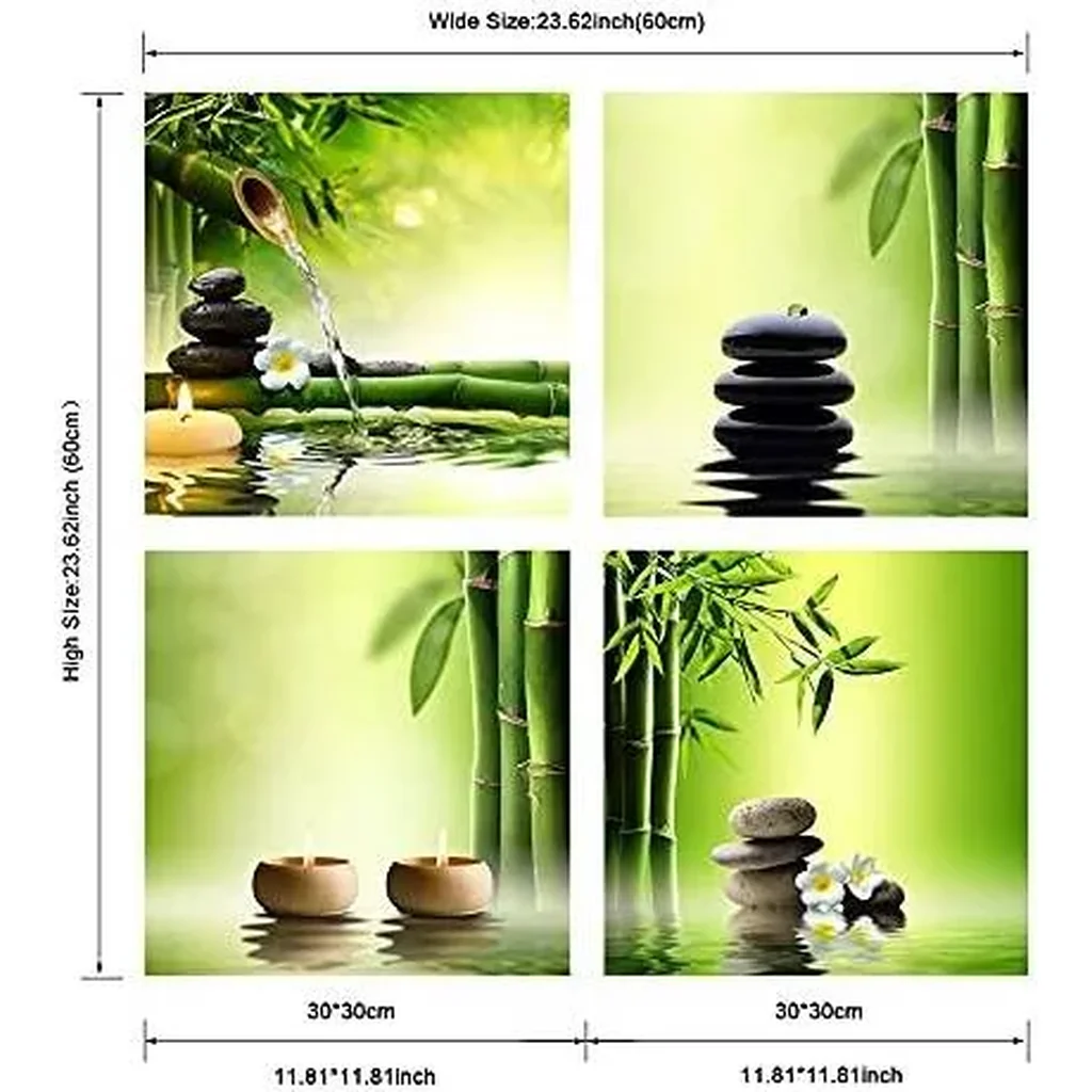 ALAYRA Modern 4 Panel Stretched and Framed Contemporary Zen Giclee Canvas Prints Perfect Bamboo Green Pictures on Canvas Wall Art for Home Office Decorations Living Room Bedroom 01 - Image 4