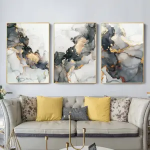 ALAYRA Modern Abstract Foil Lines Marble Canvas Art Paintings Black Gold Contemporary Wall Home Dcor with Look DecorationS on For Living Room Set of 3 2028 Inch UNFRAMED 01