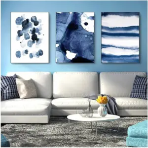 ALAYRA Modern Abstract Wall Art Blue Spots Geometric Canvas Painting Nordic Posters And Prints Minimalist Wall Pictures For Living Room Home Wall Decoration, With Frame, 50X70Cm/3Pcs 01