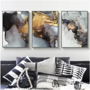 ALAYRA Modern Abstract Wall Art Colorful Marble Picture Canvas Painting Nordic Poster Mural Print Wall Picture For Living Room Home Wall Decoration Artwork, B/With Frame, 40X60Cm/3Pcs 01