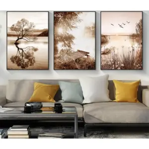 ALAYRA Modern Aesthetic Plant Pictures, Boho Decorative Pictures, Natural Landscape Poster, Abstract Art Deco Poster Set - No Frame (3 Pieces - 20 x 30 cm, Poster 12) 01