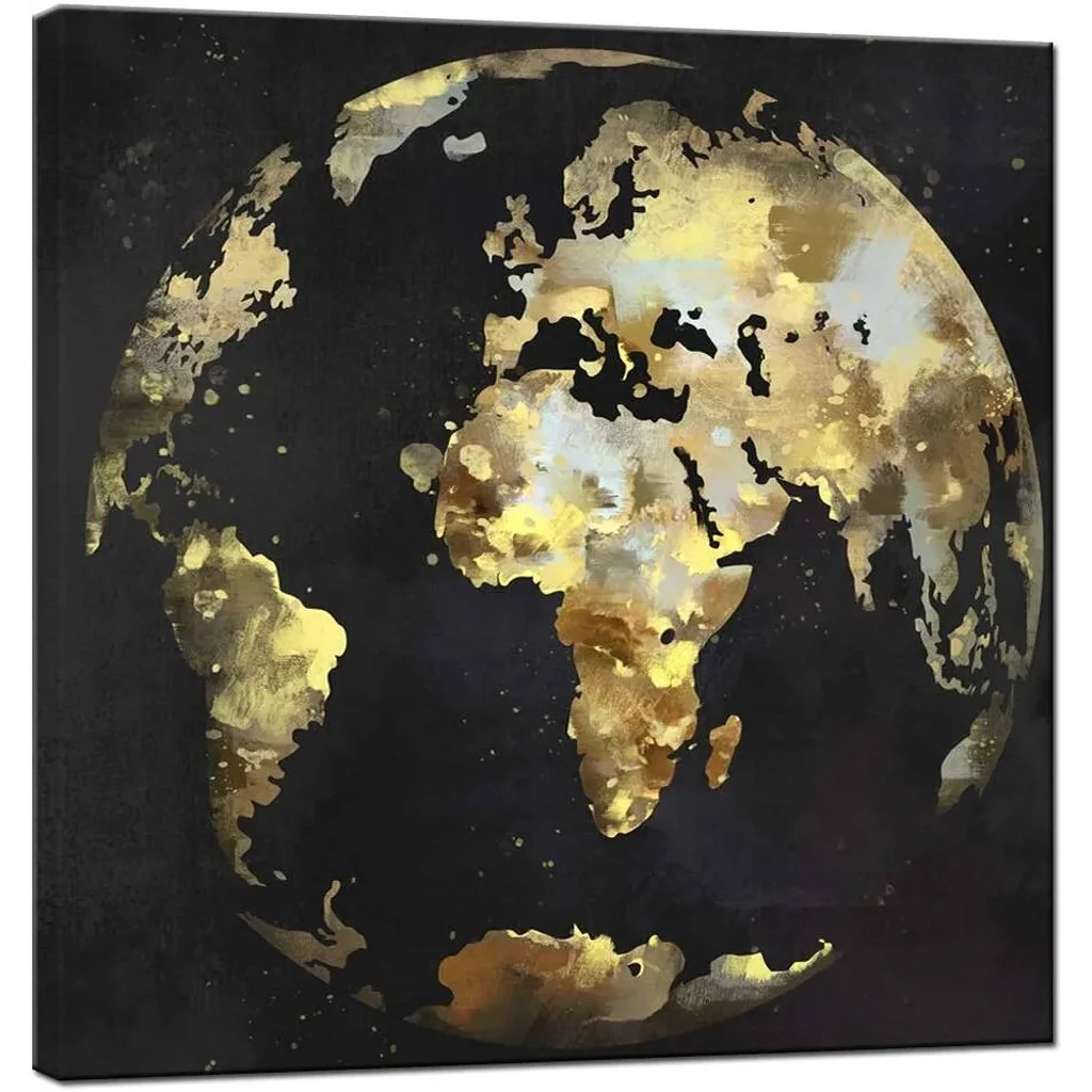 ALAYRA Modern Black and Gold Wall Art Abstract World Globe Painting Prints on Canvas Modern Office Home Living Room Wall Decor Framed Artwork Ready to Hang 01