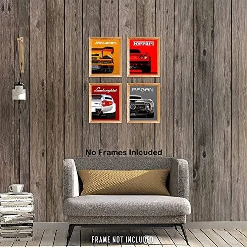 ALAYRA Modern Car Posters Classic Supercar Wall Art Prints, Cool Racing Ferrari Lamborghini McLaren Pagani Canvas Posters for Man Cave Boys Room Wall Decor, Sports Car Art Prints, Set of 4 (8"x10" Unf - Image 2