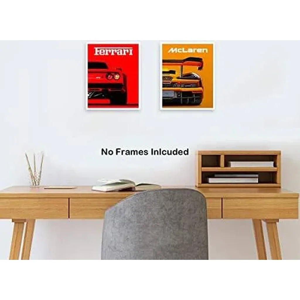 ALAYRA Modern Car Posters Classic Supercar Wall Art Prints, Cool Racing Ferrari Lamborghini McLaren Pagani Canvas Posters for Man Cave Boys Room Wall Decor, Sports Car Art Prints, Set of 4 (8"x10" Unf - Image 5