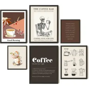 ALAYRA Modern Coffee Wall Art Prints - Vintage Poster, Bar Decor, Retro Skeleton Cafe Shop Pictures, Cart Accessories for Home Kitchen (UNFRAMED) 01