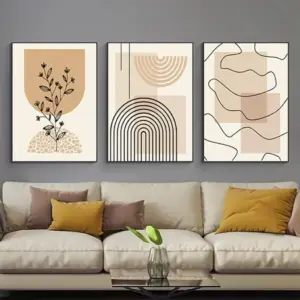 ALAYRA Modern Geometric Line Picture, Abstract Picture Set, Living Room, Bedroom, Poster Wallpaper Art Decoration, Frameless (Wall Picture-7.60 x 90 cm x 3) 01