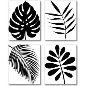 ALAYRA Modern Minimalist Wall Decor Art Prints (UNFRAMED 8 x 10 Set of 4) Living Room Dining Room for Home, Bedroom, Dorm (Black and White Botanical Leaves) 01