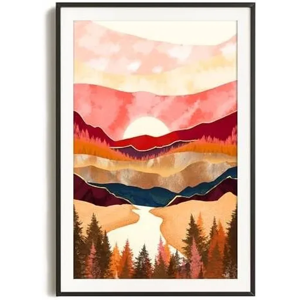 ALAYRA Modern Moon Wall Art Large Bohemian Bathroom Decor for Office Wall Decor for Kitchen, Unframed 24x36 inch, Large Nature Poster, Mountain Posters for Guys, Sun, Fall Art 01 - Image 7