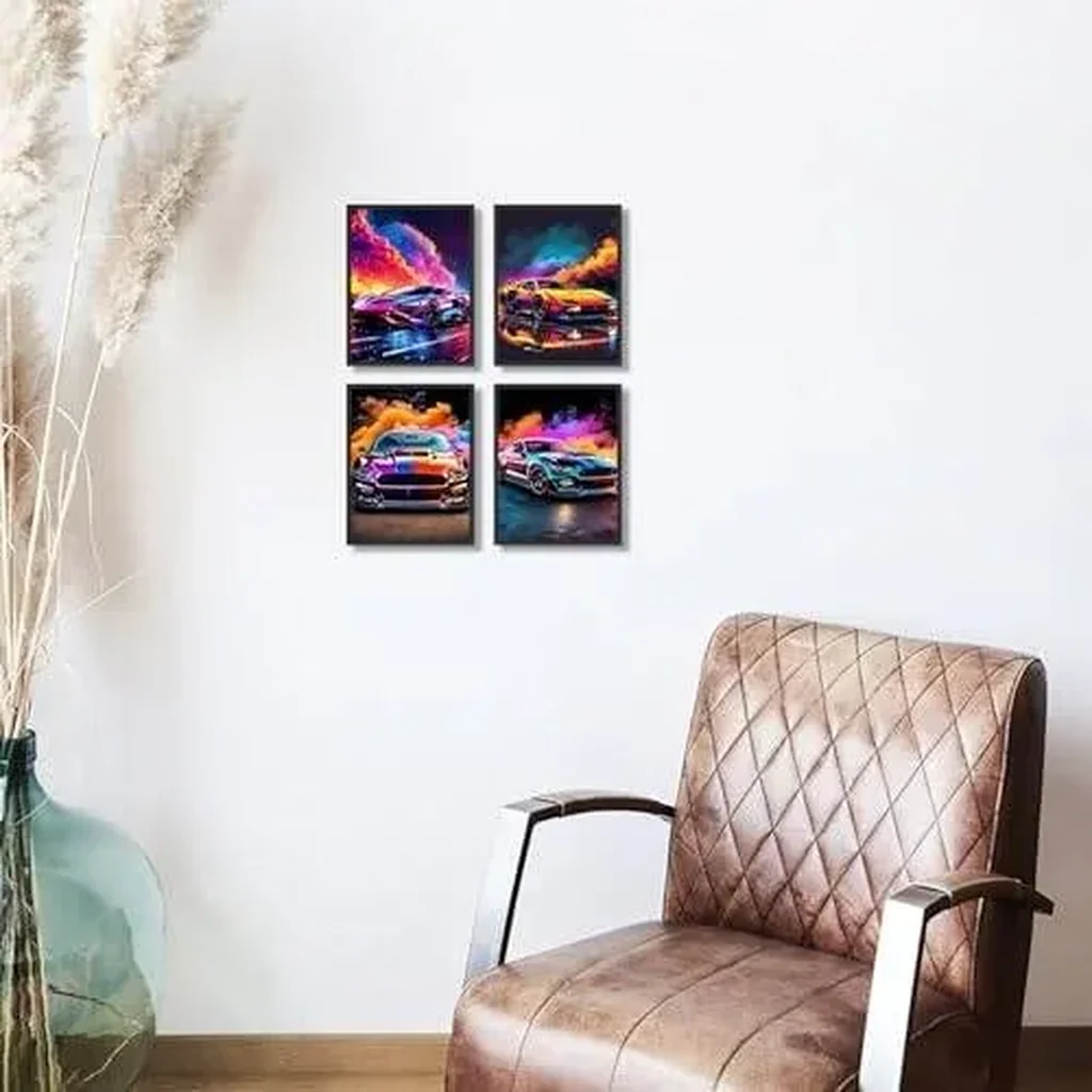 ALAYRA Modern Sports Car Wall Art, Colorful Supercar Canvas Prints, Automotive Posters for Man Cave Boys Room Bedroom Decor, Set of 4 (8"x10" Unframed) 01 - Image 2