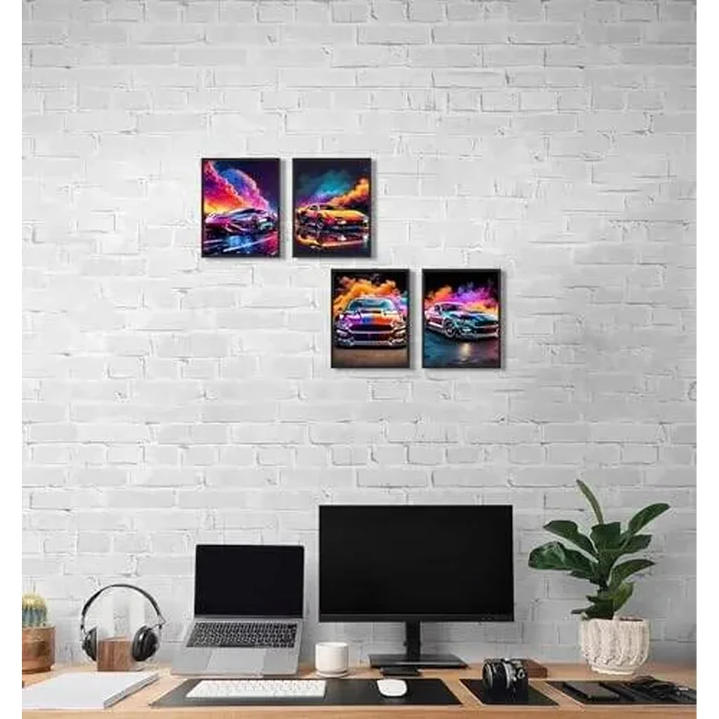 ALAYRA Modern Sports Car Wall Art, Colorful Supercar Canvas Prints, Automotive Posters for Man Cave Boys Room Bedroom Decor, Set of 4 (8"x10" Unframed) 01 - Image 3