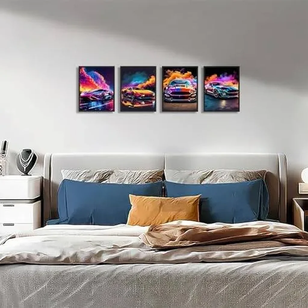 ALAYRA Modern Sports Car Wall Art, Colorful Supercar Canvas Prints, Automotive Posters for Man Cave Boys Room Bedroom Decor, Set of 4 (8"x10" Unframed) 01 - Image 4