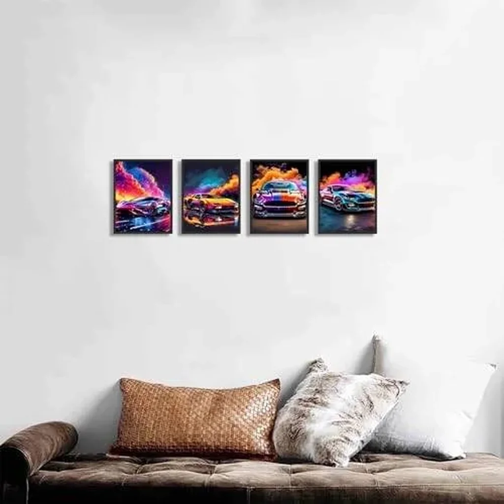 ALAYRA Modern Sports Car Wall Art, Colorful Supercar Canvas Prints, Automotive Posters for Man Cave Boys Room Bedroom Decor, Set of 4 (8"x10" Unframed) 01 - Image 5