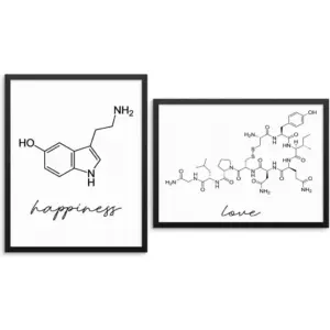 ALAYRA Molecular Love and Happiness Wall Decor Art Print Poster Set - Oxytocin And Serotonin Molecules -UNFRAMED- Motivational Wall Quotes - Living Room Couples Bedroom Picture Wall Gallery Artwork (1