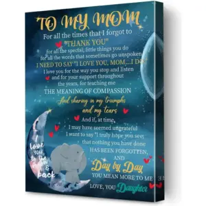 ALAYRA Mom Gift I Love You to the Moon and Back Mom Framed Canvas Wall Art, Elephant Mother Print Paintings Poster 12" x 15", Perfect Wall Decor for Home Bedroom Artwork Gift 01