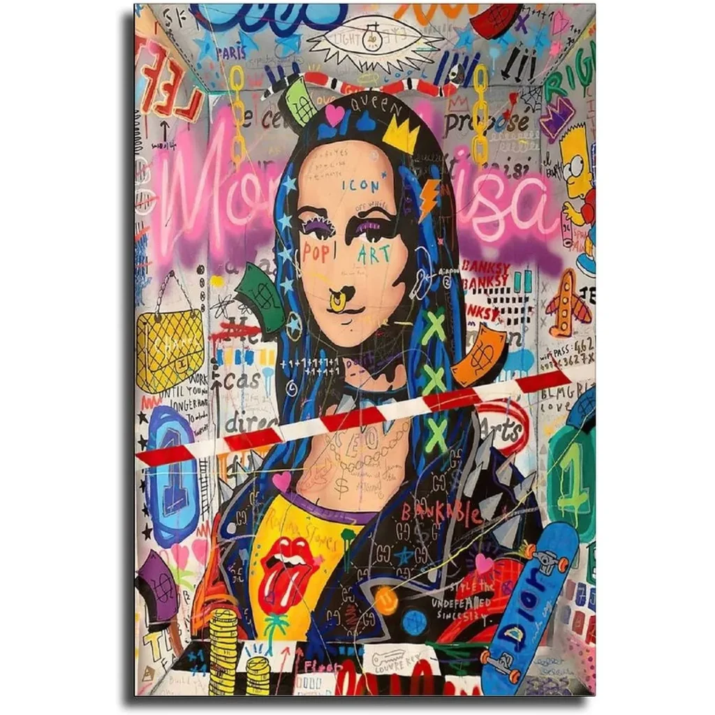 ALAYRA Mona Lisa Modern Graffiti Poster Decorative Painting Canvas Wall Art Living Room Posters Bedroom Painting 12x18inch(30x45cm) 01
