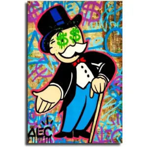 ALAYRA Monopoly-Inspired Graffiti Wall Art Canvas Print featuring Money Hand & Eyes Decorative Poster for Living Room or Bedroom Unframe 12x18 inches 01