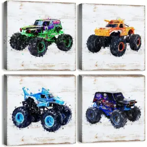 ALAYRA Monster Jam Trucks Posters Wall Art Prints Car Posters for Boys Room 8x10 Set of 6 (Unframed) Kids Cartoon Monster Truck Bedroom Decor Color Racing Vehicle Picture Teens Toddler Baby 01