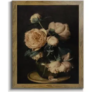 ALAYRA Moody Vintage Flower Print - Dark Floral Still Life Picture - Framed Canvas Prints Wall Art Home Decor - Vintage Landscape Art Print Farmhouse Painting 01