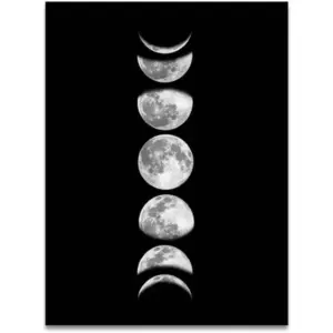 ALAYRA Moon Phases Canvas Painting Rimless Paintings Black White Art Print Poster on Wall Art for Home Decorations Frameless(Black090-2) 01