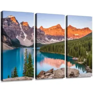 ALAYRA Moraine Lake Sunrise Wall Artwork Exclusive Photography Vintage Abstract Paintings Print on Canvas Home Decor Wall Art 3 Panels Framed Ready to Hang 01