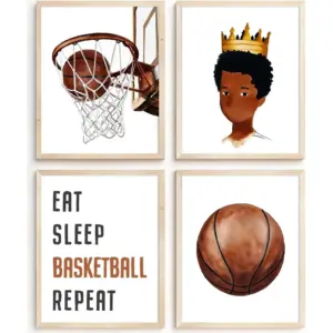 ALAYRA Motivational Basketball Poster, Positive Quote Basketball Poster Wall Decor, Basketball for Boys Mens Room Bedroom Motivational Basketball Decor Set of 4(8x10In Unframed) 01