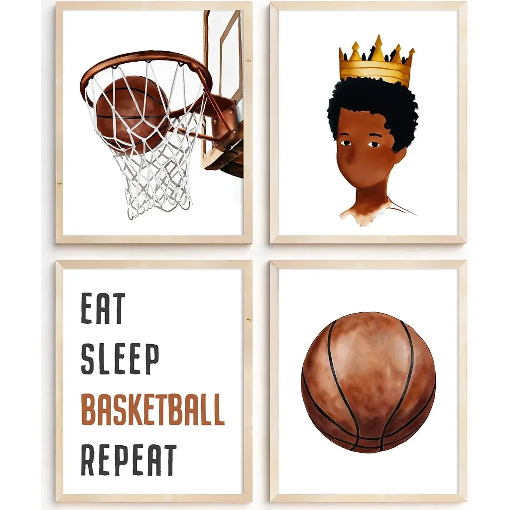 ALAYRA Motivational Basketball Poster, Positive Quote Basketball Poster Wall Decor, Basketball for Boys Mens Room Bedroom Motivational Basketball Decor Set of 4(8x10In Unframed) 01