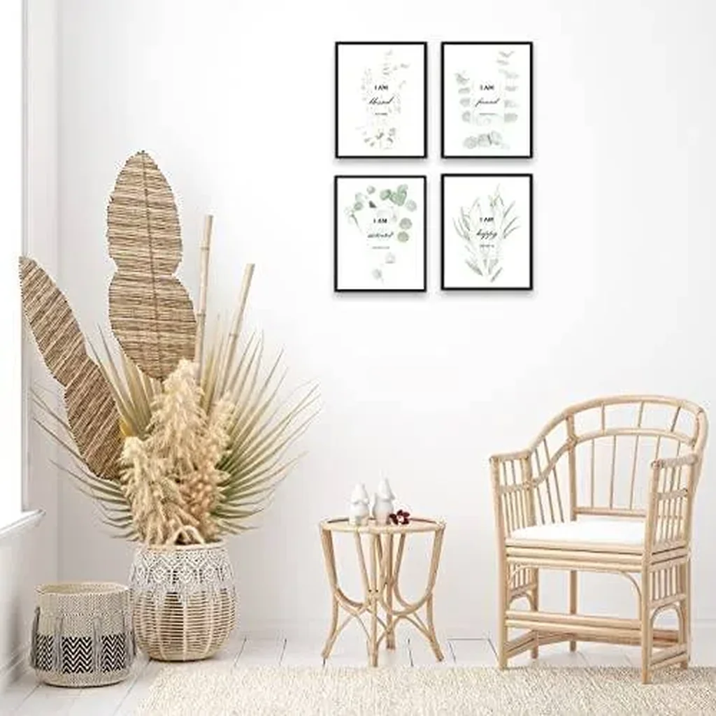 ALAYRA Motivational Botanical Plants Wall Art Prints Set of 4 Boho Sage Green Leaf Eucalyptus with Encouragement Words Decor Canvas Posters(8"x10" UNFRAMED) Motivational Leaf Art 01 - Image 4
