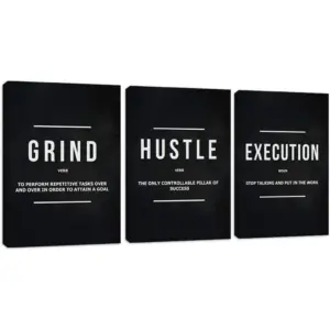 ALAYRA Motivational Hustle Wall Art 3 Panels Inspirational Success Execution Painting Picture Entrepreneur Quote Posters Prints Canvas Wall Decor for Office Living Room Ready to Hang(48Wx24H) 01