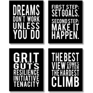 ALAYRA Motivational Quotes Wall Decor Posters Inspirational Wall Art Prints (UNFRAMED 8 x 10) Classroom Decorations - Office, Bedroom, Dorm, Cubicle, Gym (Goals, Grit - Black Background) 01