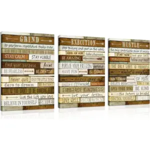 ALAYRA Motivational Wall-Decor - Brown Inspirational Posters - 3 Piece Canvas Wall Art for Bedroom Ready to Hang Size 12'' x 16'', 12''x16''x3PCS 01