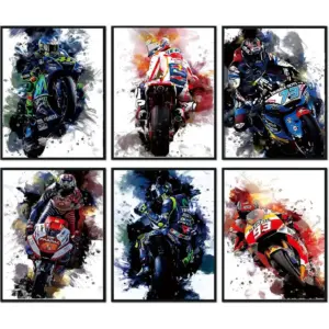 ALAYRA Motorcycle and Racer Poster, Graffiti Motocross Wall Art Prints, Motorcycle Room Decor Art Posters Boys' Bedroom Decoration Sports Posters, Office Decoration Gift, Set of 6 (8x10 inches, Unfram