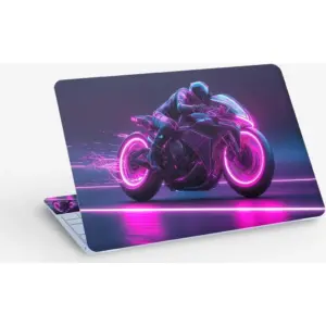 ALAYRA Motorcycle Ride Neon Digital Art, Laptop Skin Sticker Decal, 13.3 14 15 15.4 15.6 Inch Laptop Universal Vinyl Skin Sticker Cover, Dustproof, Waterproof, Decal Protector With Free 2 Wrist Pads 0