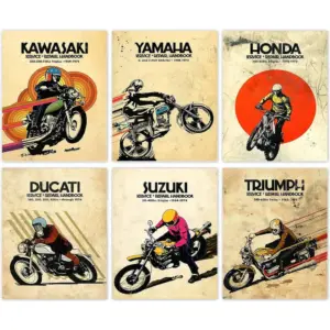 ALAYRA Motorcycles Posters - Vintage Motocross Wall Art Prints, Extreme Sport Canvas Wall Art for Man Cave, Boys, Teens Room Home Decor, The Best Gift for A Motocross Fans, Set of 6-(8"x10", Unframed)