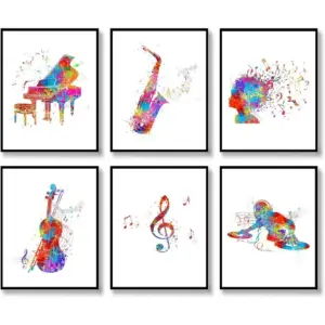 ALAYRA Music Poster, Musical Instrument Art Prints, Piano Violin Music Wall Art Print, Musician Gift Home Decor, Abstract Musical Hair, Treble Clef Music Note Wall Decor (11"x14" UNFRAMED) 01