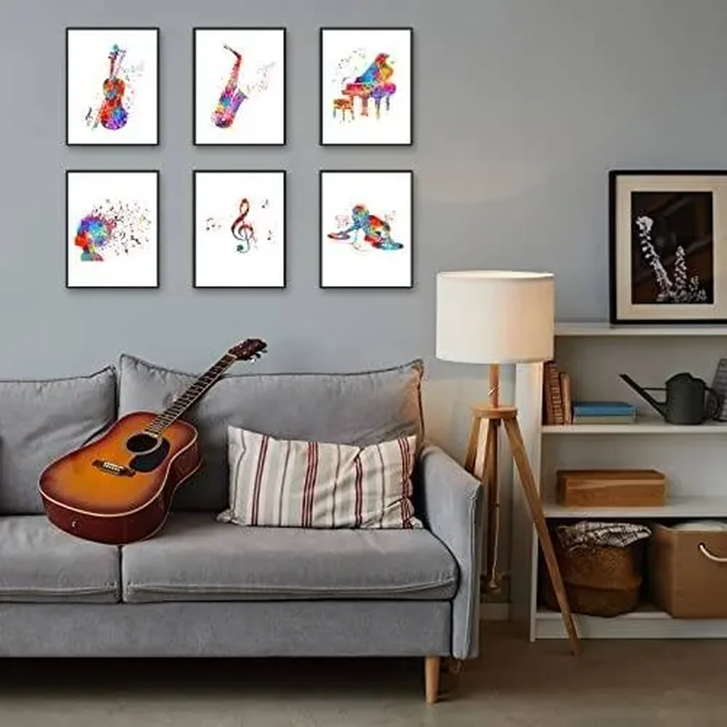 ALAYRA Music Poster, Musical Instrument Art Prints, Piano Violin Music Wall Art Print, Musician Gift Home Decor, Abstract Musical Hair, Treble Clef Music Note Wall Decor (11"x14" UNFRAMED) 01 - Image 2