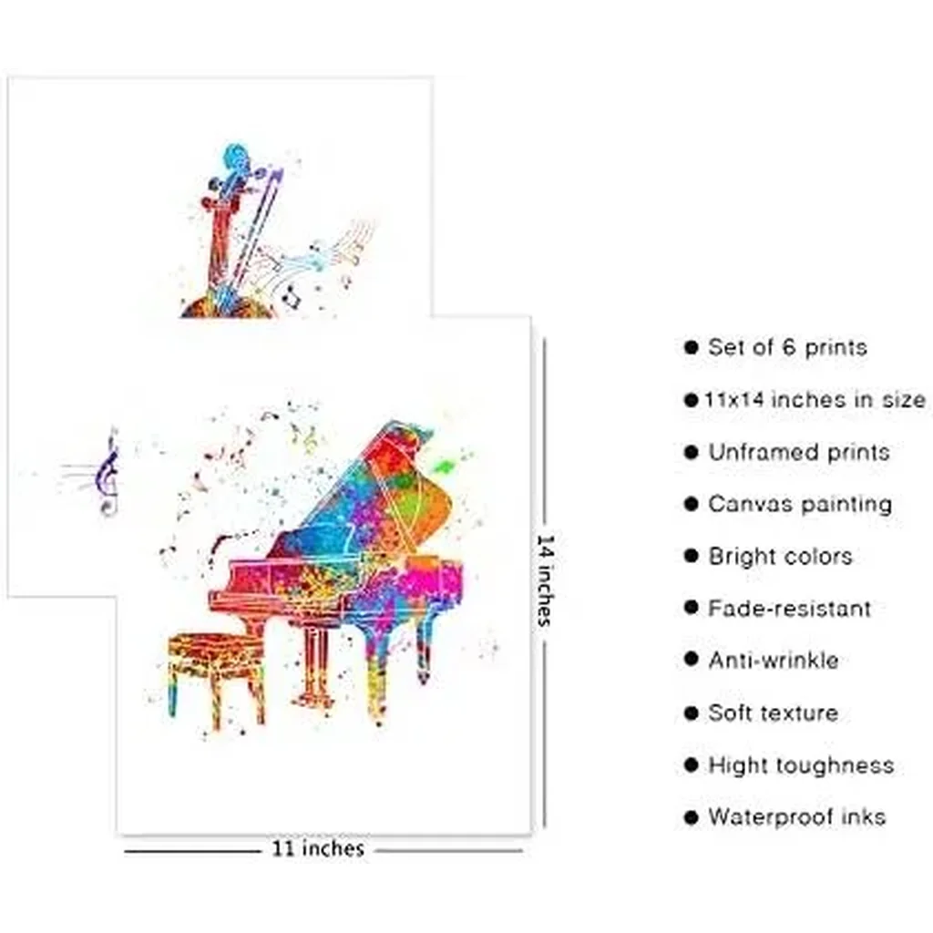 ALAYRA Music Poster, Musical Instrument Art Prints, Piano Violin Music Wall Art Print, Musician Gift Home Decor, Abstract Musical Hair, Treble Clef Music Note Wall Decor (11"x14" UNFRAMED) 01 - Image 3