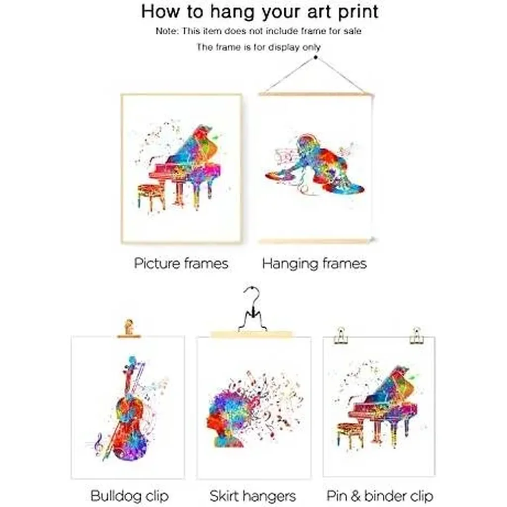 ALAYRA Music Poster, Musical Instrument Art Prints, Piano Violin Music Wall Art Print, Musician Gift Home Decor, Abstract Musical Hair, Treble Clef Music Note Wall Decor (11"x14" UNFRAMED) 01 - Image 4