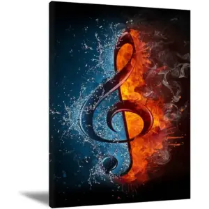 ALAYRA Music Wall Art Note Decor Poster - Treble Clef Water and Fire Instrument Series Picture Prints for Classroom or Music Room - Canvas Art Print 16x24 In Unframed 01