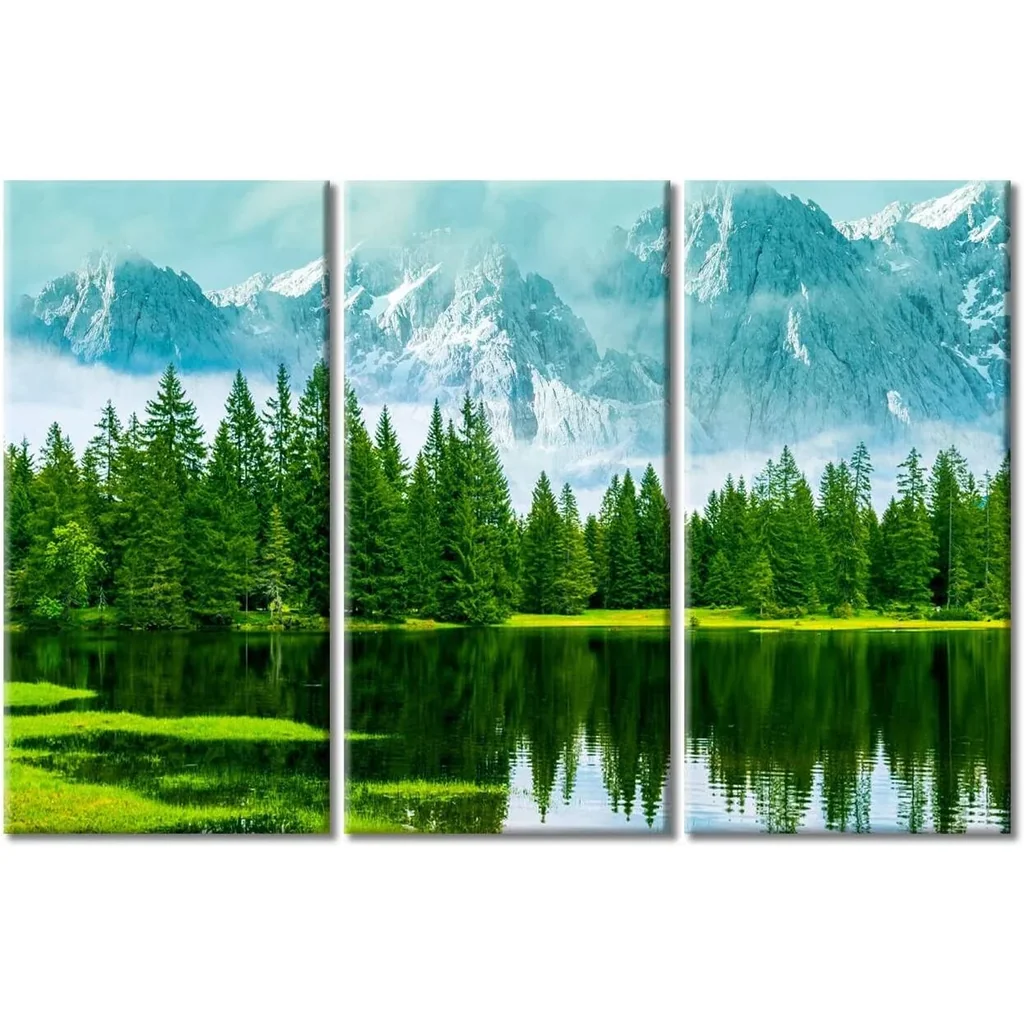 ALAYRA Nature Mountain Wall Art Painting Snow Bedroom Living Room Wall Decor White Clouds Framed Modern Pictures River Canvas Prints Artwork for Wall Decor Bathroom Office Decorations, 42" Wx28 H 01