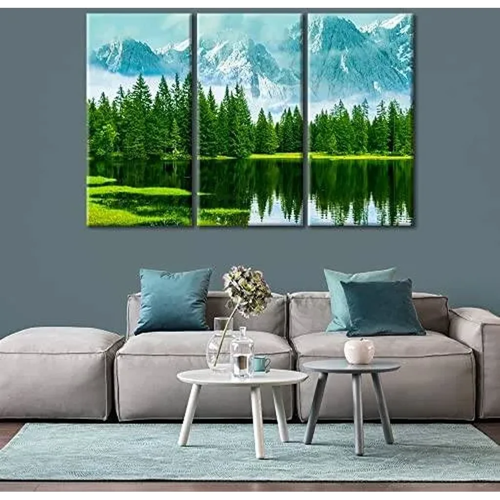 ALAYRA Nature Mountain Wall Art Painting Snow Bedroom Living Room Wall Decor White Clouds Framed Modern Pictures River Canvas Prints Artwork for Wall Decor Bathroom Office Decorations, 42" Wx28 H 01 - Image 2